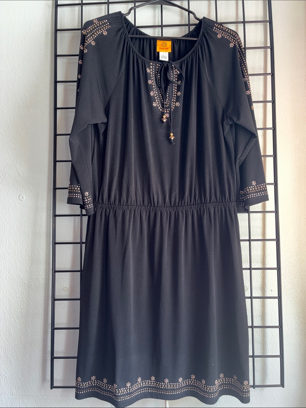 Ruby Rd. Black Long-Sleeve Dress with Gold Stud Accents